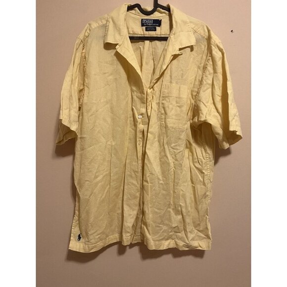 Polo Ralph Lauren Yellow 100% Cotton Shirt Mens Large Short Sleeve size XL - Picture 1 of 8
